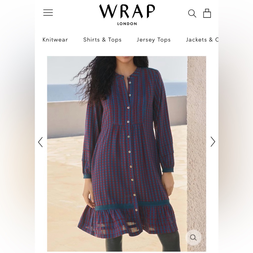 Wrap London Gingham Dress in Petrol Burgundy, Size 8, EUC